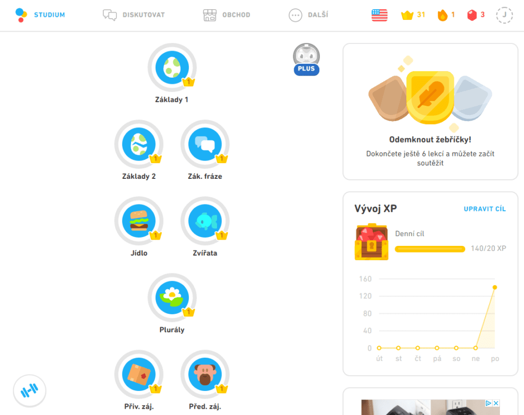 Online kurz angličtiny Duolingo