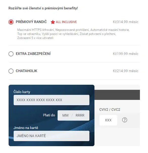 Prémiový účet seznamka Žhavé noci